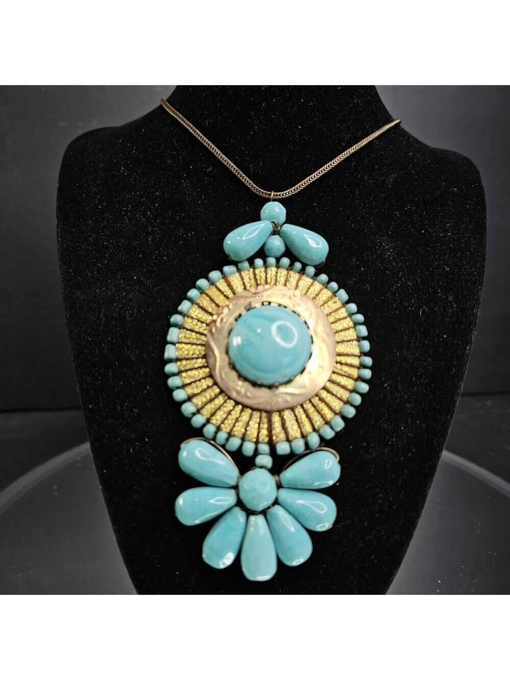 Southwestern Chunky Artisan Wired Turquoise Necklace Ceramic Bead